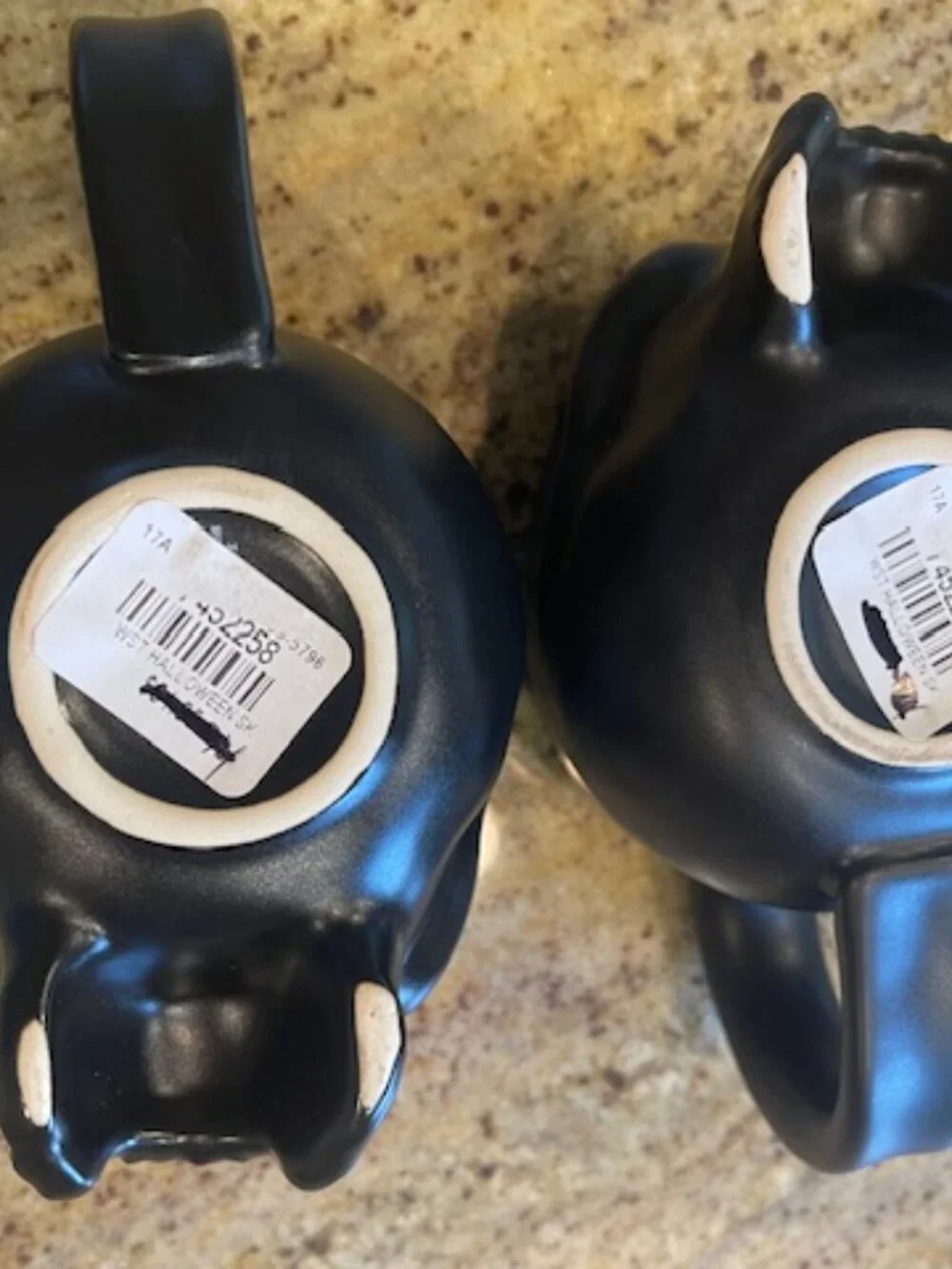 Set of 2 NEW Williams Sonoma Black SKULL Mugs Spooky Halloween Haunted Coffee